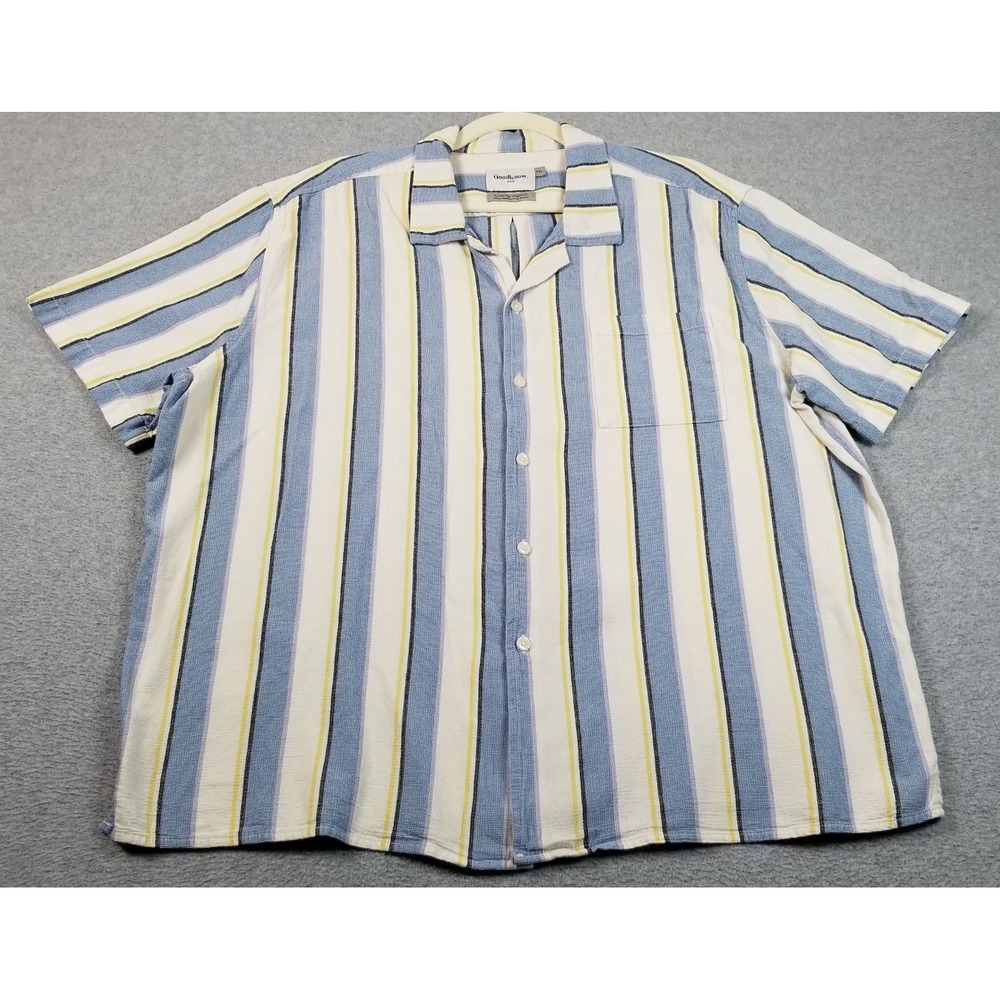 Goodfellow & Co Button Up Shirt Mens XXL 2XL Blue Yellow Striped Texture Summer